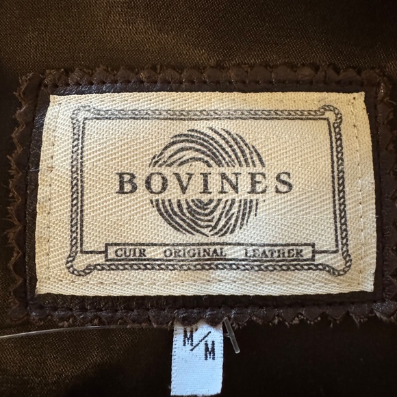 Bovines Original Leather Barn Jacket Coat Sheepskin Collar Removable Brown M - Picture 14 of 16